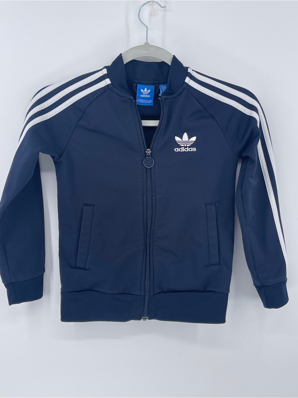 Kids Adidas Navy Zip-Up Track Jacket with White Stripes, XS